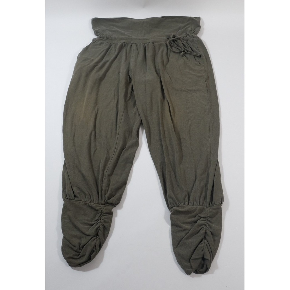 Hush Lounge Pants Womens L Green Harem Relaxed Ruched Cotton Modal Stretch Yoga